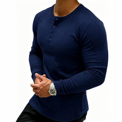 Men’s Slim Fit Ribbed Henley Shirt | Long Sleeve Muscle Fit