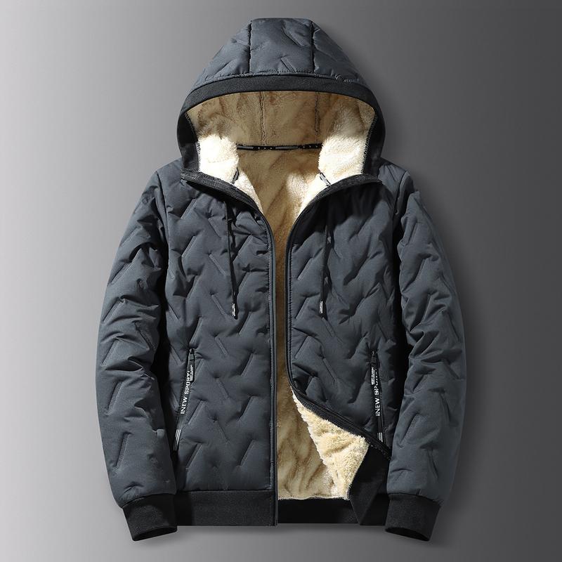 Men's Winter Fleece-Lined Hooded Jacket – Warm Quilted Full-Zip Coat
