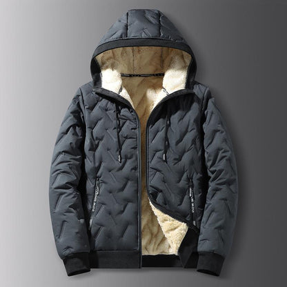 Men's Winter Fleece-Lined Hooded Jacket – Warm Quilted Full-Zip Coat