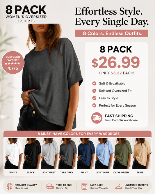Women's Oversized T-Shirt | Soft Loose Fit Casual Crew Neck Basic Tee for Everyday Wear