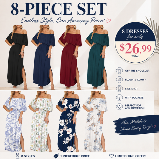 Women's Plus Size Off-Shoulder Maxi Dress with Pockets | Casual Summer Wedding Guest, Beach & Vacation Dress