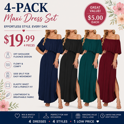 Women's Plus Size Off-Shoulder Maxi Dress with Pockets | Casual Summer Wedding Guest, Beach & Vacation Dress