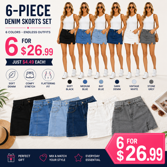 Women’s Denim Skort with Built-In Shorts – High-Waisted Stretch Mini Jean Skirt with Side Slit