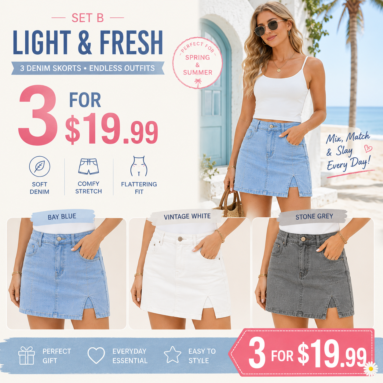 Women’s Denim Skort with Built-In Shorts – High-Waisted Stretch Mini Jean Skirt with Side Slit