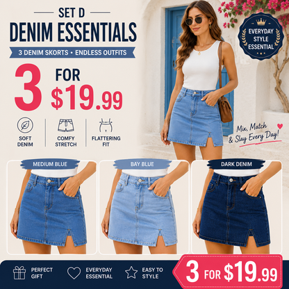 Women’s Denim Skort with Built-In Shorts – High-Waisted Stretch Mini Jean Skirt with Side Slit