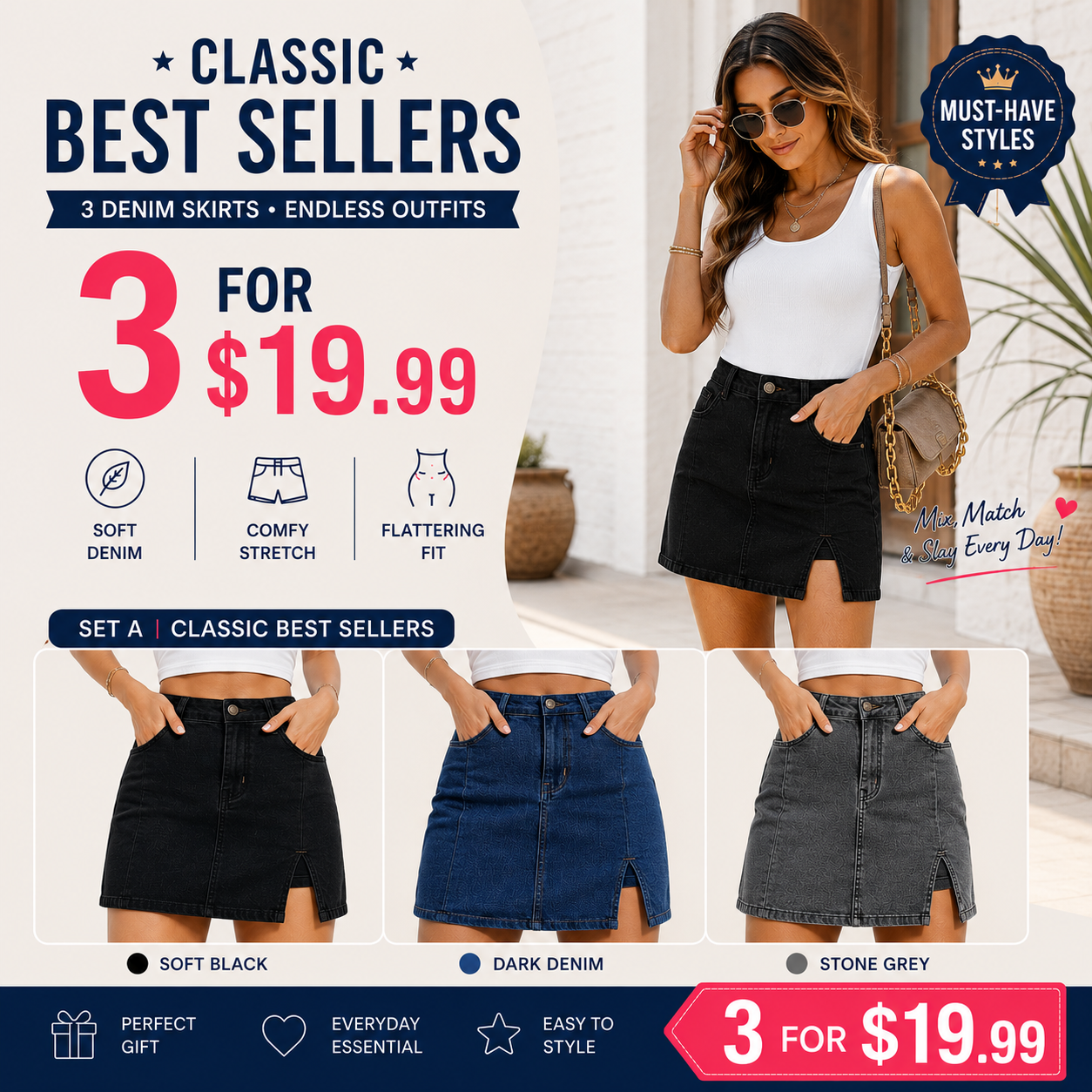 Women’s Denim Skort with Built-In Shorts – High-Waisted Stretch Mini Jean Skirt with Side Slit