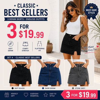 Women’s Denim Skort with Built-In Shorts – High-Waisted Stretch Mini Jean Skirt with Side Slit