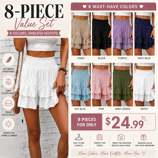 Women’s High-Waisted Ruffle Shorts – Smocked Waist Tiered Boho Summer Shorts for Casual Daily Wear