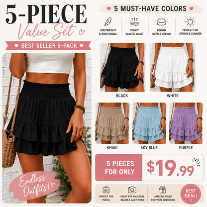 Women’s High-Waisted Ruffle Shorts – Smocked Waist Tiered Boho Summer Shorts for Casual Daily Wear