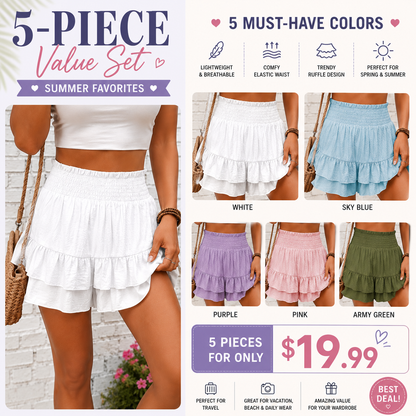 Women’s High-Waisted Ruffle Shorts – Smocked Waist Tiered Boho Summer Shorts for Casual Daily Wear