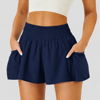 Women's High-Waisted Athletic Running Shorts with Pockets – Flowy Elastic Gym & Workout Shorts