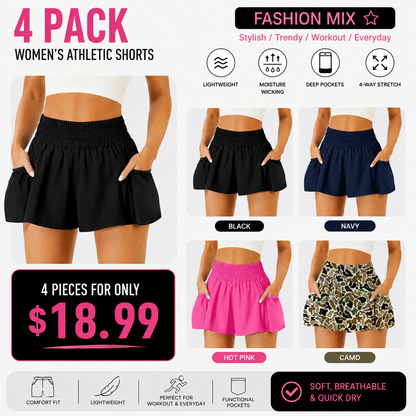 Women's High-Waisted Athletic Running Shorts with Pockets – Flowy Elastic Gym & Workout Shorts