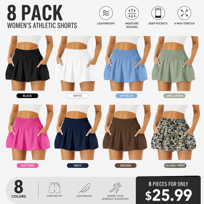 Women's High-Waisted Athletic Running Shorts with Pockets – Flowy Elastic Gym & Workout Shorts