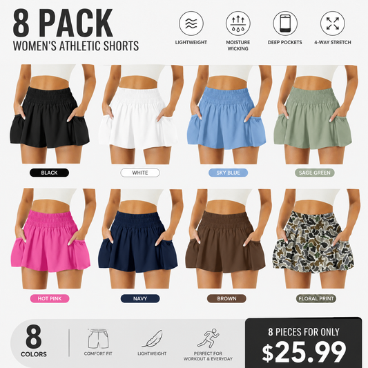 Women's High-Waisted Athletic Running Shorts with Pockets – Flowy Elastic Gym & Workout Shorts