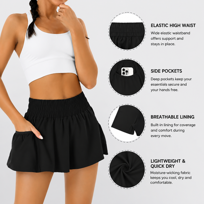 Women's High-Waisted Athletic Running Shorts with Pockets – Flowy Elastic Gym & Workout Shorts