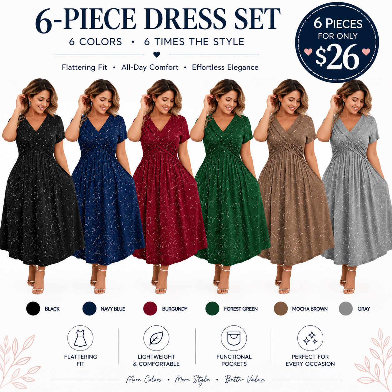 Women's Elegant V-Neck Twist Front Dress