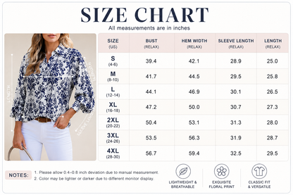 Women’s Floral Chiffon Button Down Blouse – V Neck Long Sleeve Casual Boho Shirt