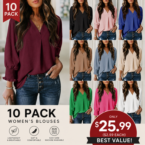 Limited time sale 🔥Womens Casual 3/4 Sleeve V Neck Loose Fit Basic Tees
