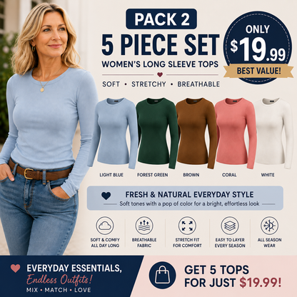 Women’s Ribbed Long Sleeve Crewneck Top – Slim Fit Basic Tee