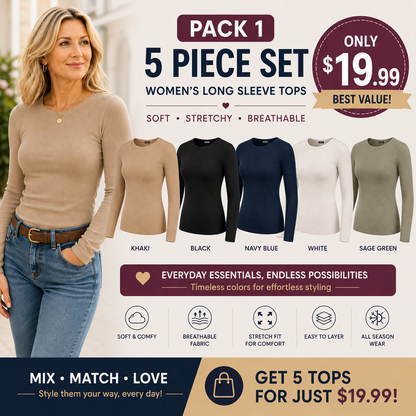 Women’s Ribbed Long Sleeve Crewneck Top – Slim Fit Basic Tee