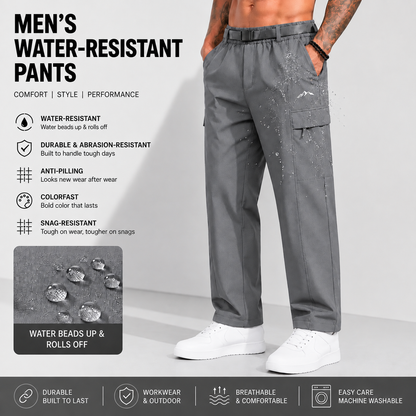 Men’s Relaxed Fit Cargo Pants with Belt – Stretch Waist Multi-Pocket Casual Pants