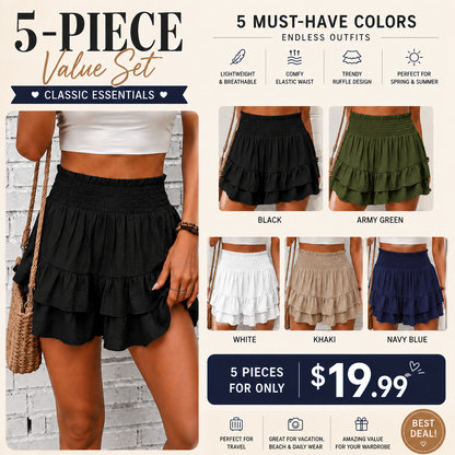 Women’s High-Waisted Ruffle Shorts – Smocked Waist Tiered Boho Summer Shorts for Casual Daily Wear