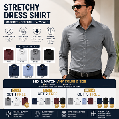 Men's Slim Fit Dress Shirt | Stretch Business Casual Button Down