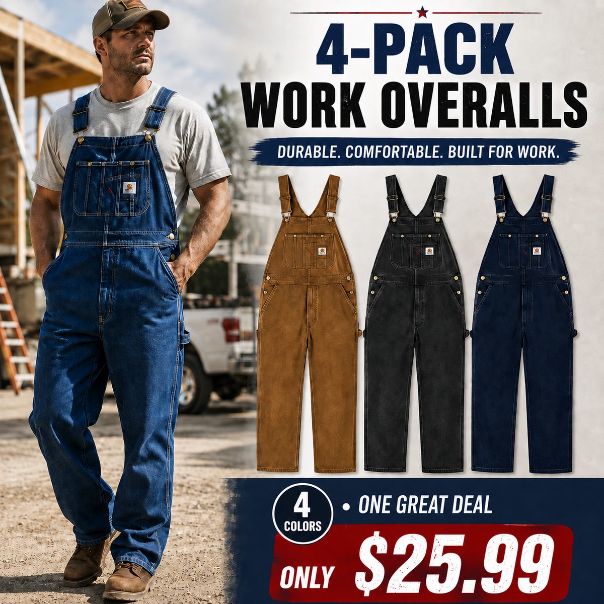 💝💝Last Day Promotion🔥Men's Denim Bib Overalls,  Workwear with Adjustable Straps and Convenient Tool Pockets