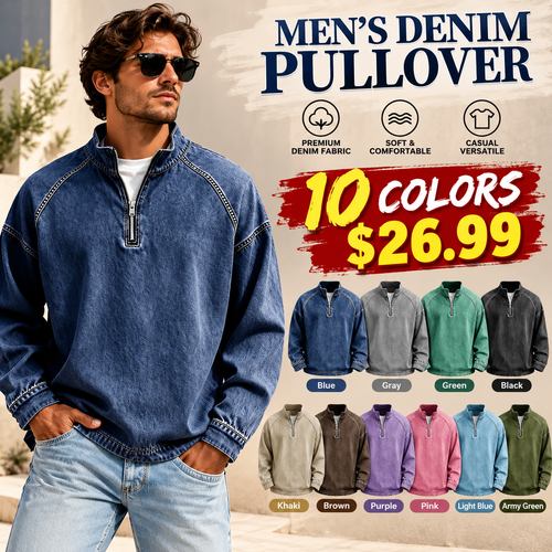 Men's Quarter-Zip Denim Pullover