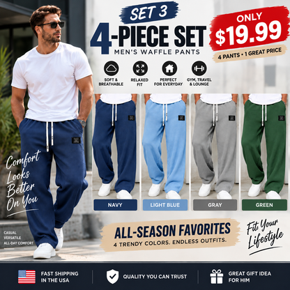 Men's Waffle Knit Casual Pants – Lightweight Relaxed Fit Straight-Leg Sweatpants