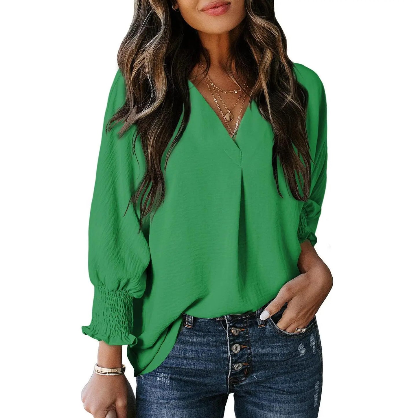Limited time sale 🔥Womens Casual 3/4 Sleeve V Neck Loose Fit Basic Tees