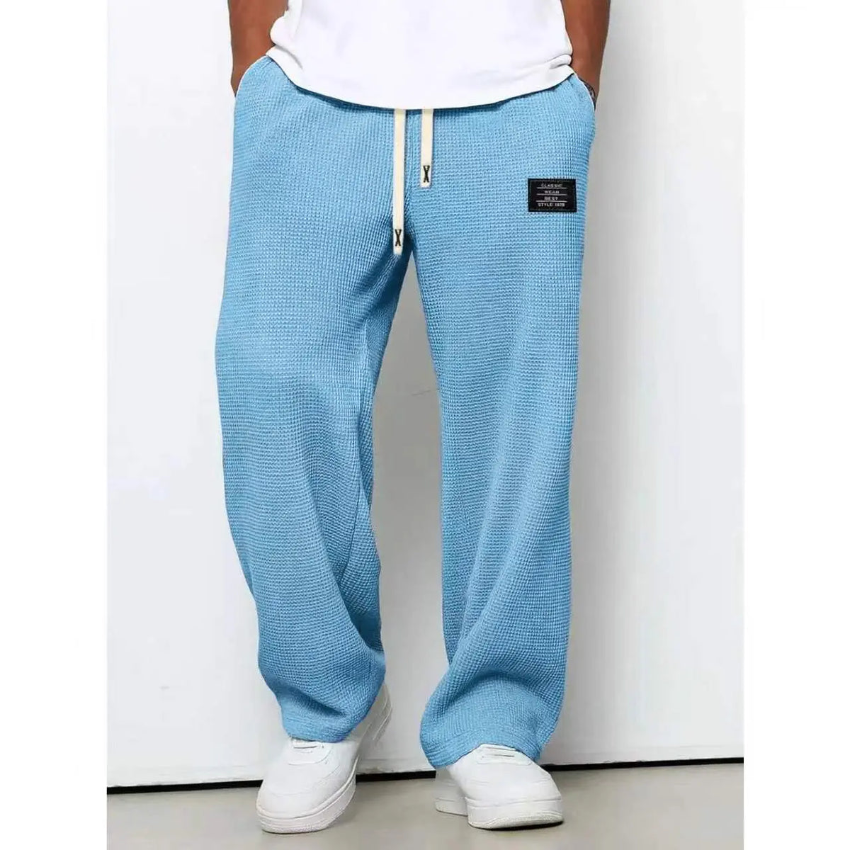 Men's Waffle Knit Casual Pants – Lightweight Relaxed Fit Straight-Leg Sweatpants