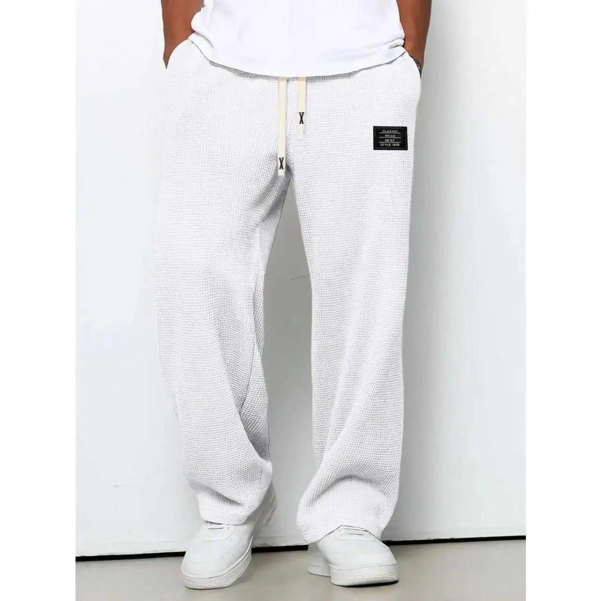 Men's Waffle Knit Casual Pants – Lightweight Relaxed Fit Straight-Leg Sweatpants