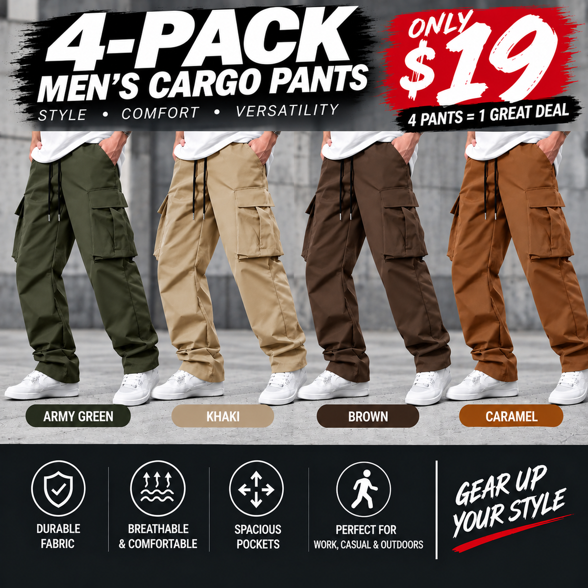 Men’s Cargo Pants – Casual Relaxed Fit Multi-Pocket Utility Pants