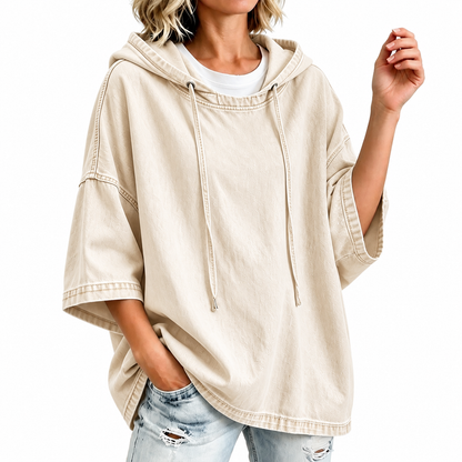 Women's Casual Loose Denim Hoodie – Relaxed Comfort & Effortless Autumn Style