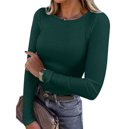 Women’s Ribbed Long Sleeve Crewneck Top – Slim Fit Basic Tee