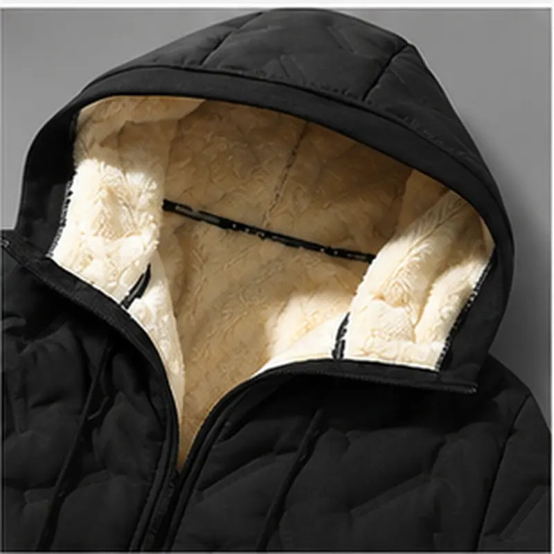 Men's Winter Fleece-Lined Hooded Jacket – Warm Quilted Full-Zip Coat