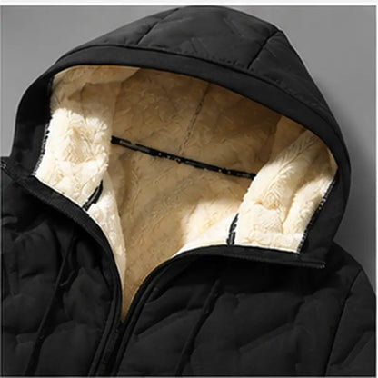 Men's Winter Fleece-Lined Hooded Jacket – Warm Quilted Full-Zip Coat