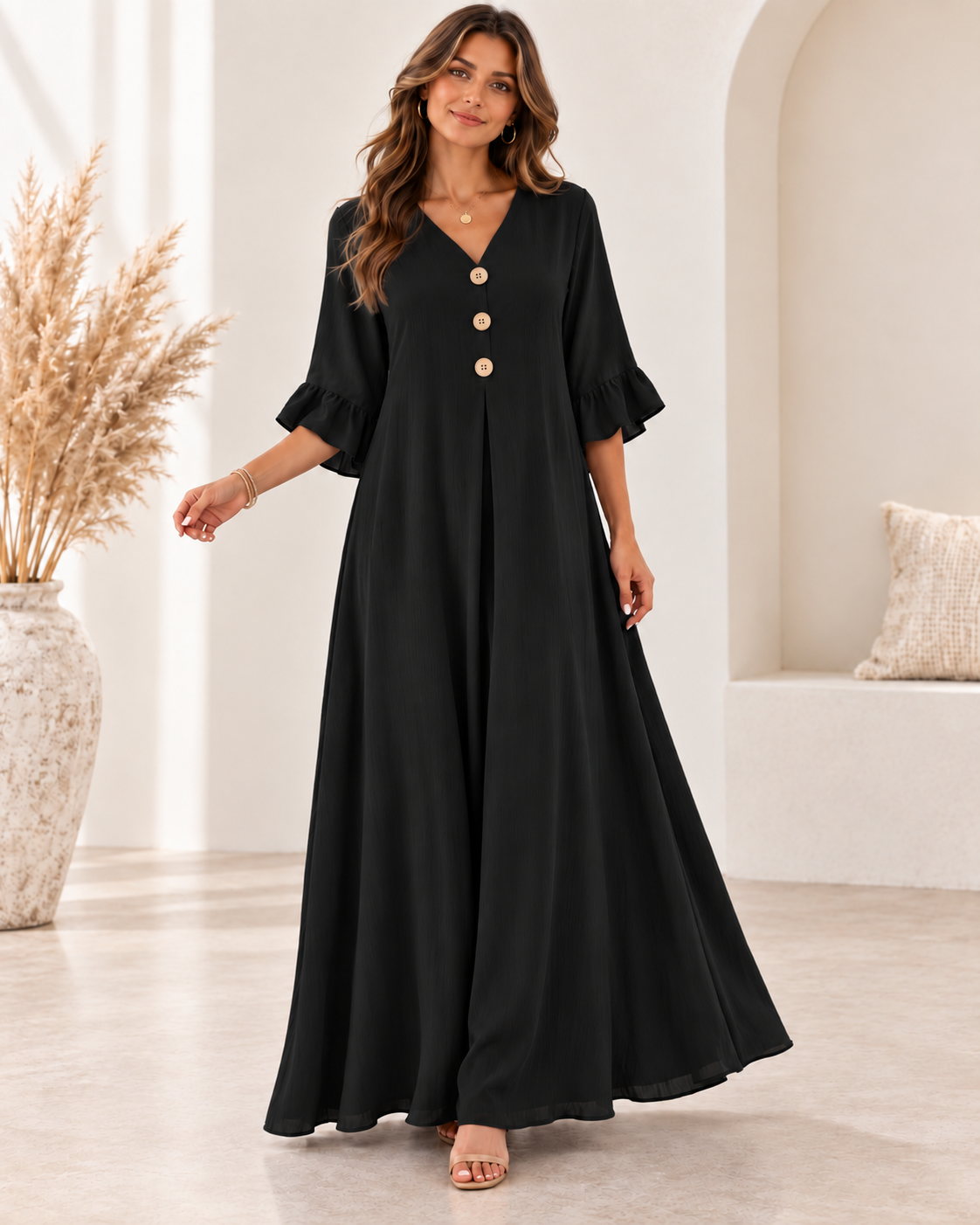 Women’s V-Neck Loose Maxi Dress – Flowy, Soft & Comfortable