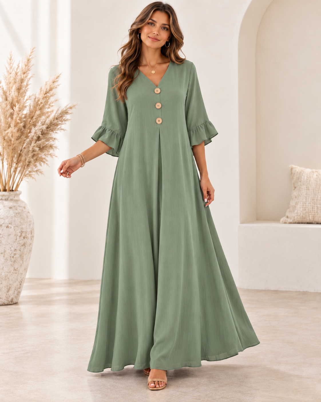 Women’s V-Neck Loose Maxi Dress – Flowy, Soft & Comfortable
