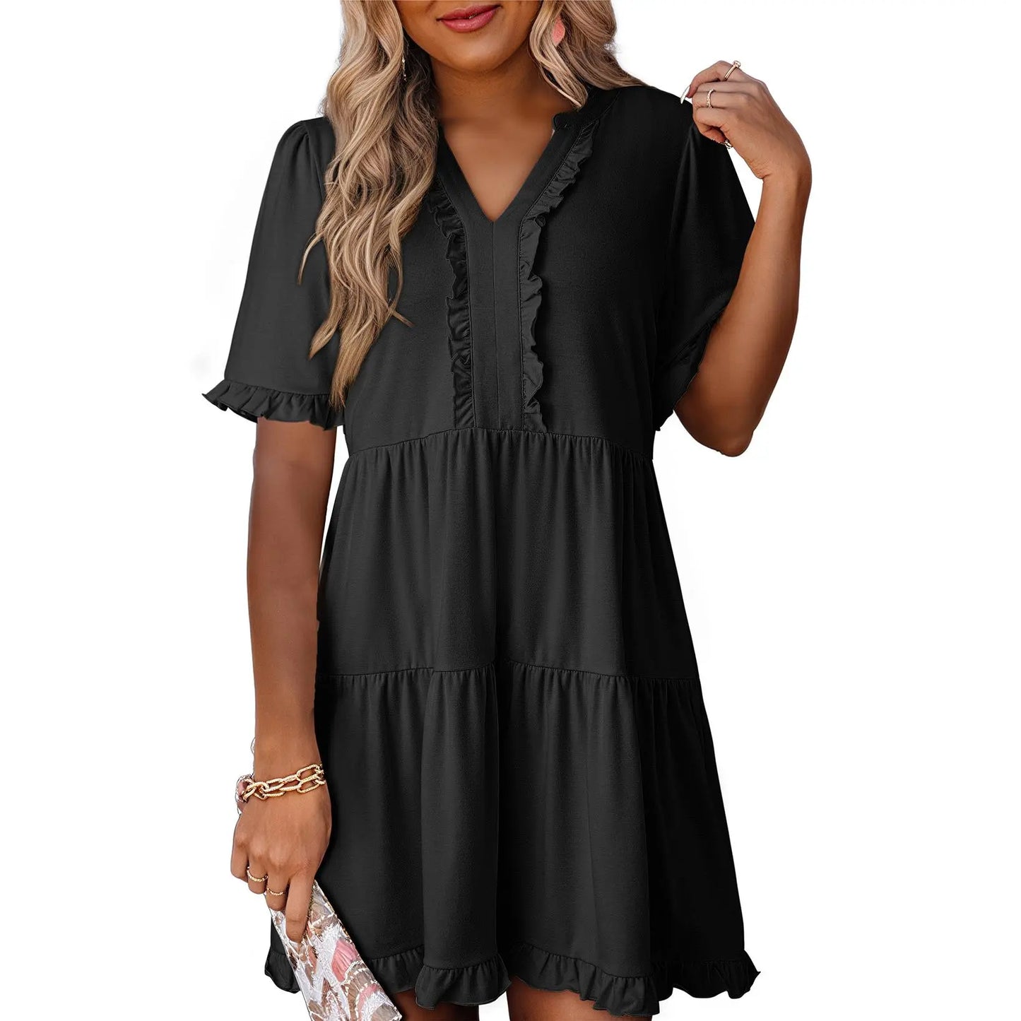 Womens Dresses 2026 V Neck Ruffle Short Sleeve