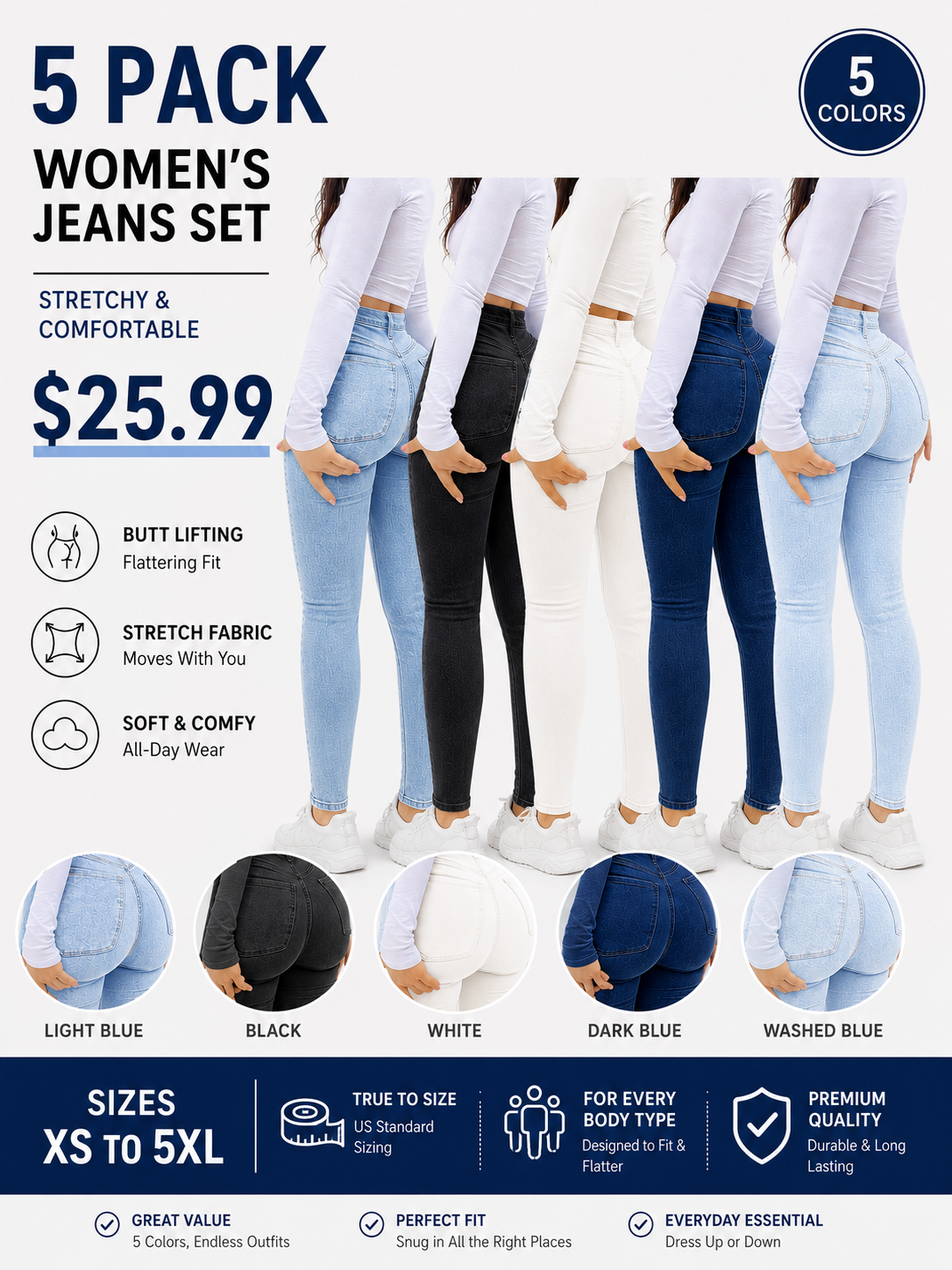 Women's High Waisted Skinny Jeans – Stretch Butt Lifting Slim Fit Denim Pants for Everyday Wear