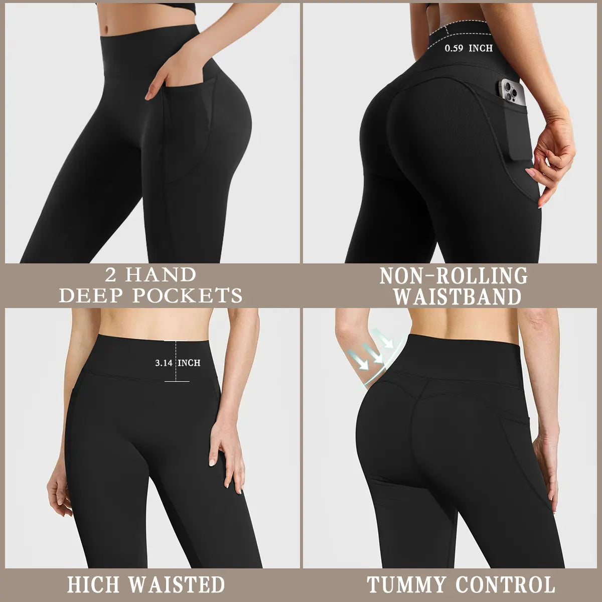 Women’s High Waisted Flare Yoga Pants with Pockets – Soft Stretch Bootcut Leggings