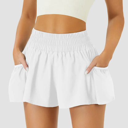Women's High-Waisted Athletic Running Shorts with Pockets – Flowy Elastic Gym & Workout Shorts