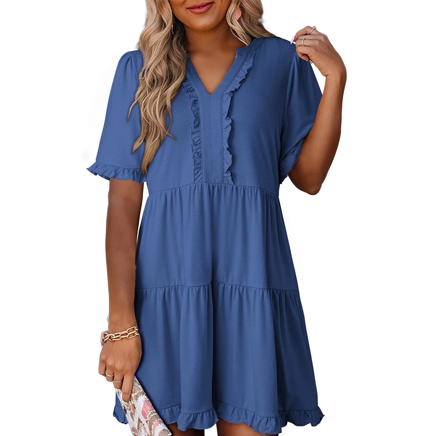 Womens Dresses 2026 V Neck Ruffle Short Sleeve