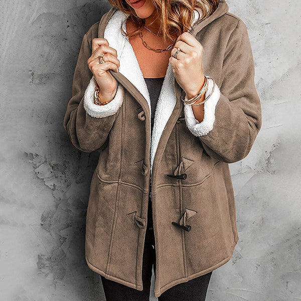 Women's Hooded Suede Coat with Plush Lining– Plush Warmth Meets Effortless Winter Style