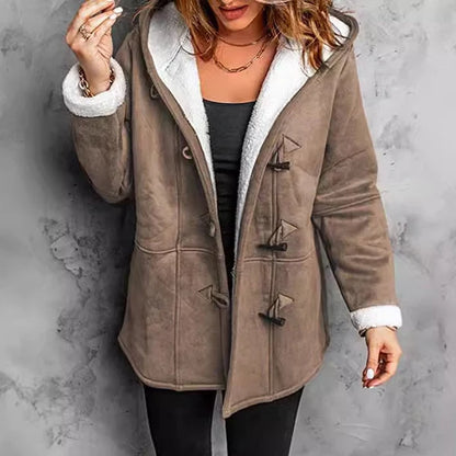 Women's Hooded Suede Coat with Plush Lining– Plush Warmth Meets Effortless Winter Style