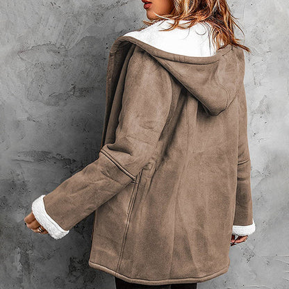 Women's Hooded Suede Coat with Plush Lining– Plush Warmth Meets Effortless Winter Style