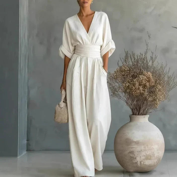 Women's V-Neck High Waist Wide Leg Jumpsuit