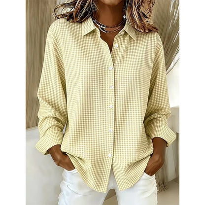 Women’s Relaxed Fit Gingham Button-Up Shirt – Casual Long Sleeve Collared Blouse